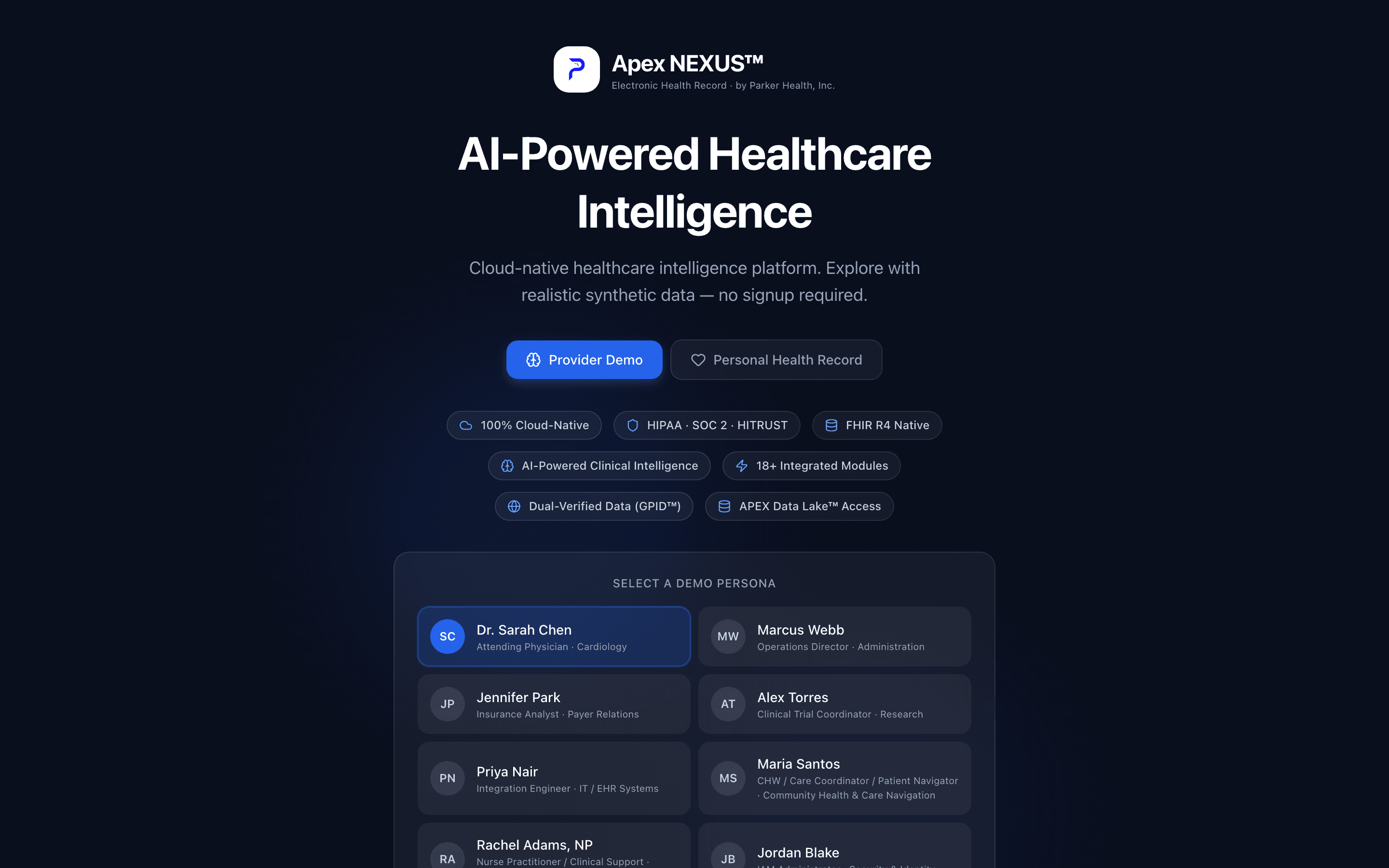 Apex Nexus clinical dashboard
