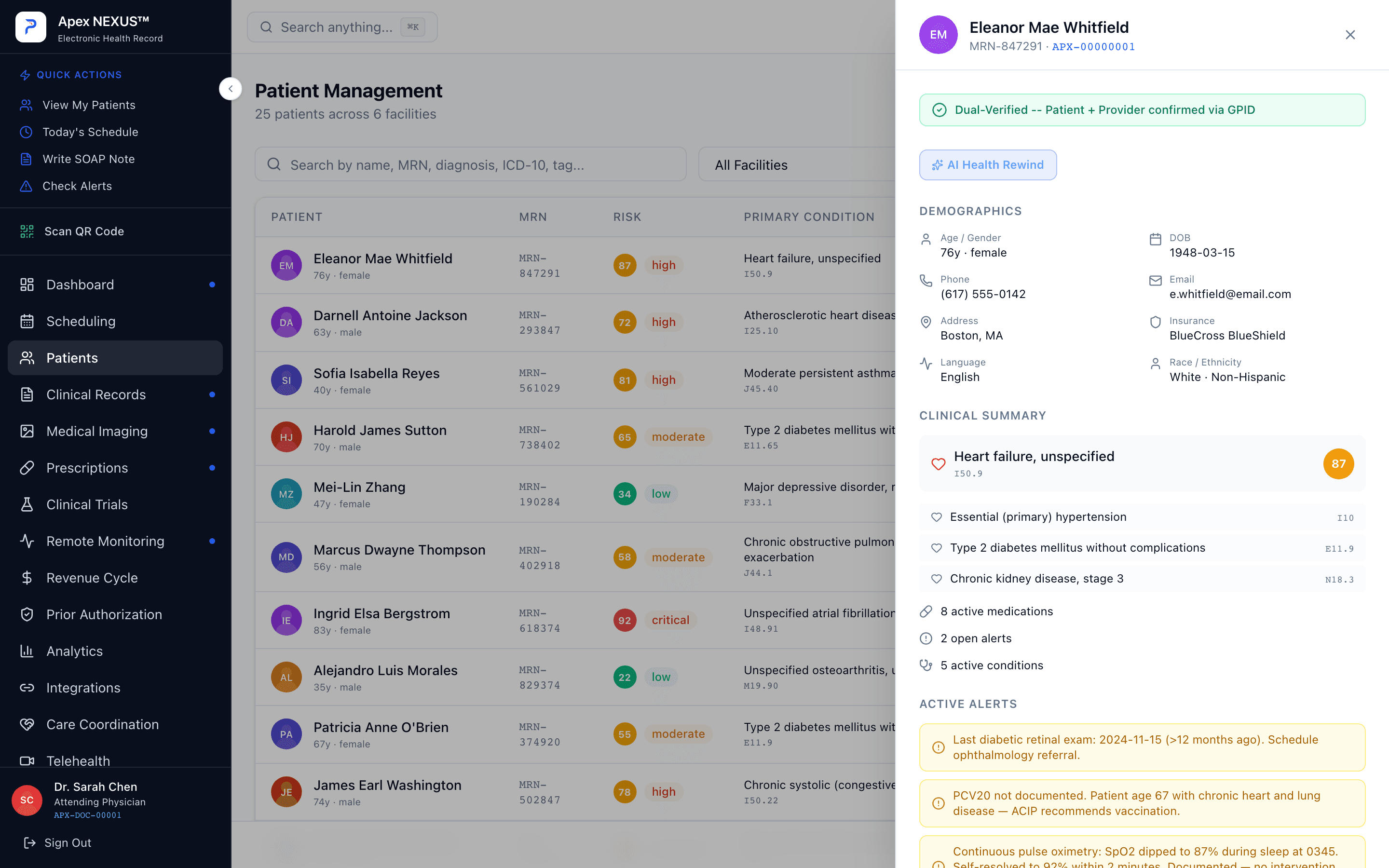 Apex Nexus patient management with GPID dual-verification and clinical decision support alerts